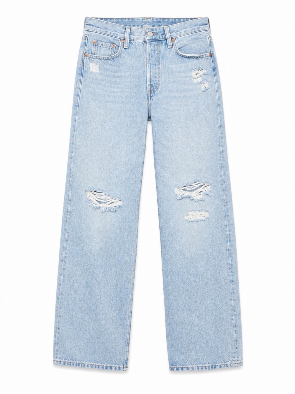 Levi’s 501- Light Blue Distressed Wide-Leg Jeans